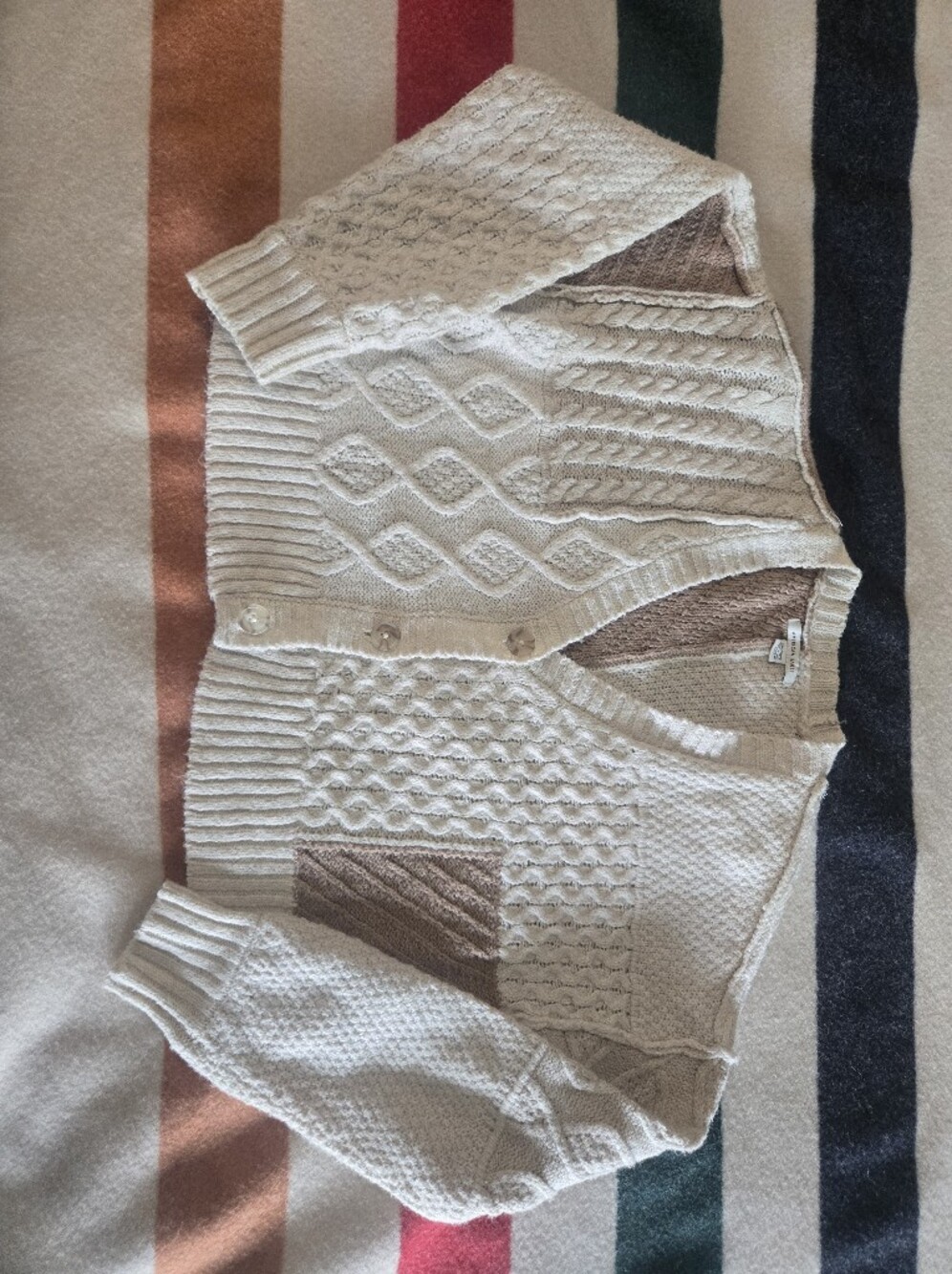 American Eagle Two-Tone Cream and Brown Knit Cardigan Sweater